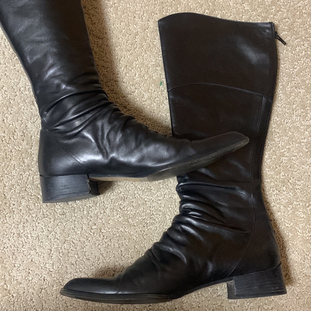 Black leather boots.